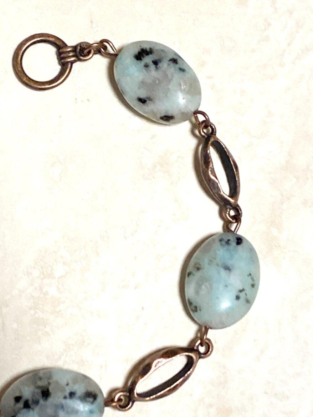 2/$20, Natural Kiwi Stone Bracelet, Genuine Gemstone & Copper Links - Picture 4 of 10